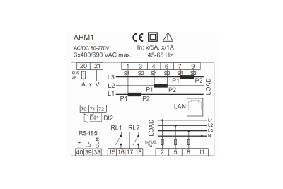Анализатор электроэнергии AHM1 3x400 / 690V AC; 1A и 5A; RS-485 Modbus; Панель 96x96 мм; Память 8МБ