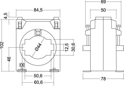 M70463 Трансформатор тока TCH8 600/5A, 0.2s 5VA, 0.5s 10VA, 44mm, Окно 60x12mm