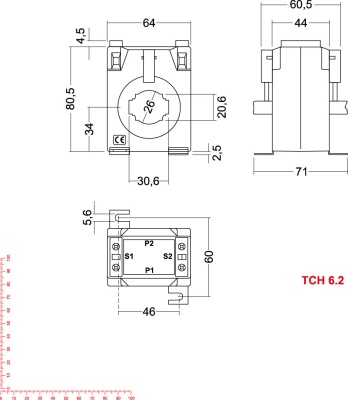 M7044B Трансформатор тока TCH6.2 50/5A 0.2 0.5VA, Ø26mm, Окно 30x10mm